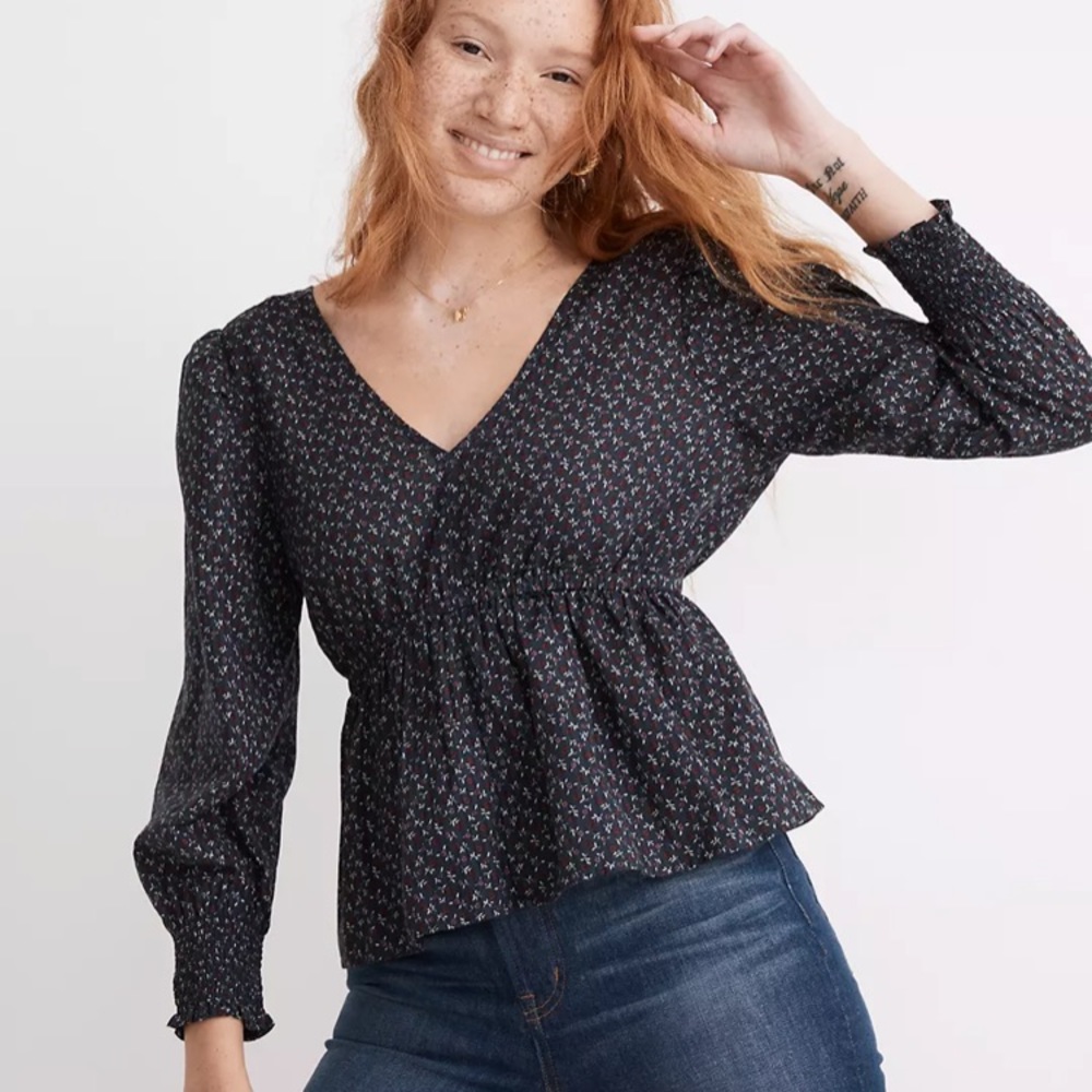 Madewell Tie-Back Peplum Top in Campden Daisies Size XS